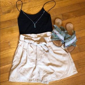 Suede paper bag shorts